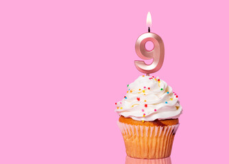 Birthday Cake With Candle Number 9