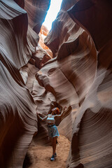 ragazza passeggia dentro ad antilope canyon