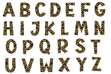 Brown snakeskin ABC Letter: Cartoon English Alphabet, Uppercase Letters with Brown snakeskin Pattern Font, Typography Poster and Card Design, Playful Vector Illustration
