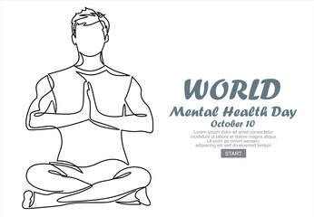 One continuous single line of men. World Mental Health day is observed every year on October 10, A mental illness is a health problem that significantly affects how a person feels, thinks, behaves.