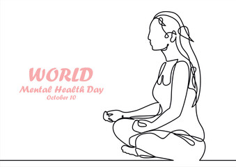 Fototapeta na wymiar One continuous single line of women. World Mental Health day is observed every year on October 10, A mental illness is a health problem that significantly affects how a person feels, thinks, behaves.