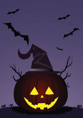 Halloween night, pumpkins, dark atmosphere, vector illustration