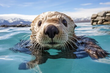 close-up of a river otter in the water