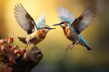 Fototapeta premium two birds are flapping their wings and contacting each other