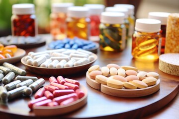 an array of healthy prenatal vitamins and supplements