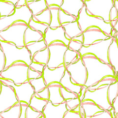 Seamless watercolor pattern with ribbons on a white background.
