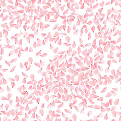 Seamless watercolor pattern with cherry petals on a white background.
