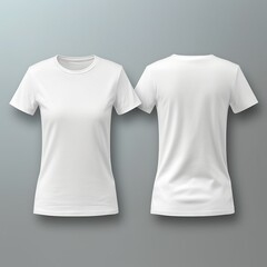 T-shirt mockup. White blank t-shirt front and back views. female clothes wearing clear attractive apparel tshirt models template | Generative AI