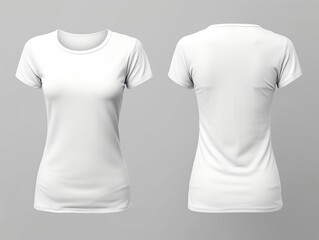 T-shirt mockup. White blank t-shirt front and back views. female clothes wearing clear attractive apparel tshirt models template | Generative AI