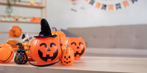 Holiday, decoration and party concept balloon pumpkin for halloween