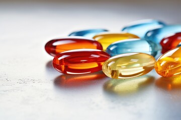 an assortment of gel capsules on a plain surface