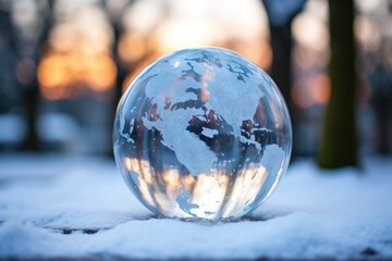 globe inside a snowy glass sphere