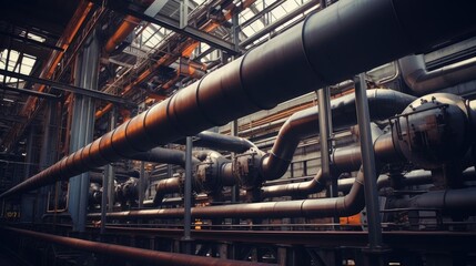 Metal pipes in industrial interiors