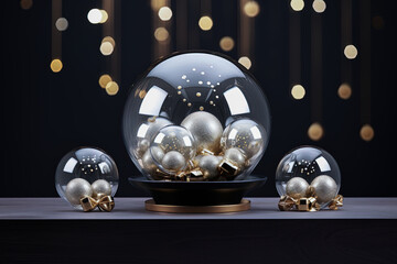 Elegant crystal ball for New Year's Eve with vibrant glitter and blur background