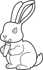 Rabbit Eats Carrot Drawing Illustration, Coloring and Painting for Kids, Toddlers, color book drawing.