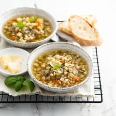 Homemade mushroom soup with Parmesan cheese