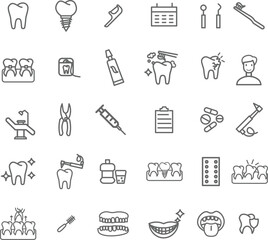 Set of dental care Icons. Simple line art style icons pack. Vector illustration