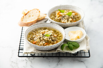Homemade mushroom soup with Parmesan cheese