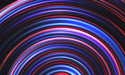 Fototapeta premium Abstract bright background with red and blue circle geometric lines. Futuristic technology concept vector illustration with rounded lines for business, corporate, brochure, banner or cover
