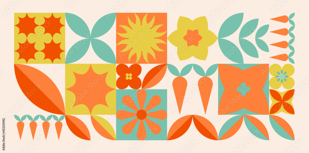 Poster modern geometric background. abstract nature. seamless pattern in bauhaus style. vector botanical fl