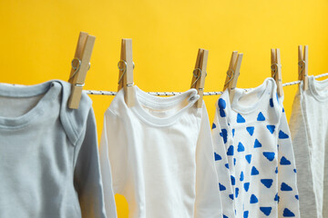 Washed, clean clothes are dried on the line.