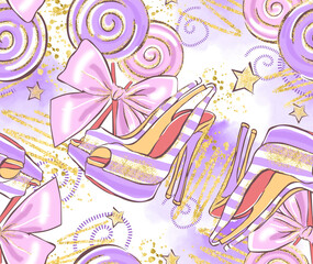 clog bow ribbon lollypop illustration pattern wattercolor