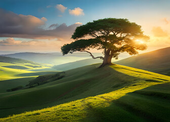 sunset on the grass, png