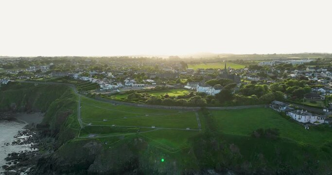 Panorama of the city of Tramore at sunset 4k