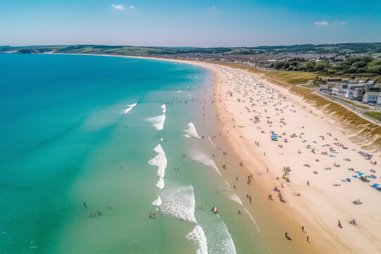 photo aerial shot of the area of the sandsfoot beach, weymouth, dorset taken with a drone