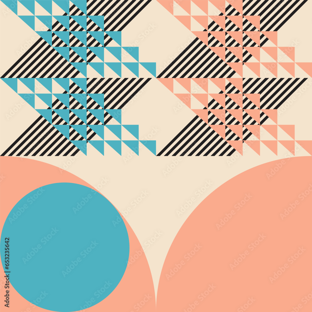 Leinwandbilder Modern abstract geometric  vector seamless pattern with simple elements and shapes like circle, square and triangle. Graphic pastel colored minimalist background.