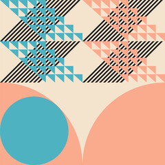 Modern abstract geometric  vector seamless pattern with simple elements and shapes like circle, square and triangle. Graphic pastel colored minimalist background.