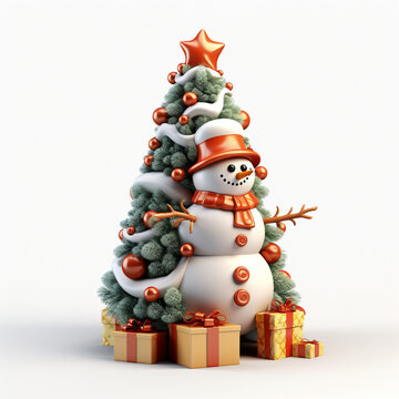 Picture of a Christmas tree snowman 3D style picture, generative ai