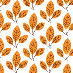 Autumn leaves seamless pattern for backgrounds, package designs . Vector handwritten illustration. Autumn leaves