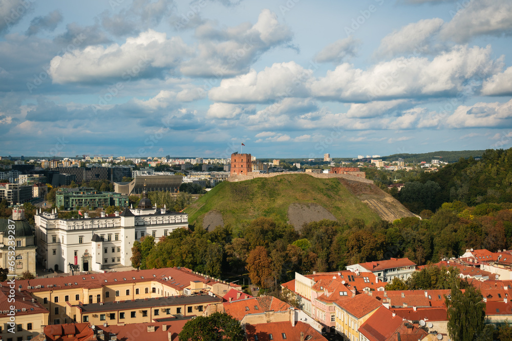 Sticker View from the Bell Tower of the St. John the Baptist and St. John the Apostle and Evangelist Church in Vilnius, Lithuania