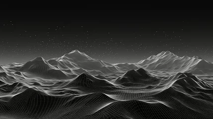 Afwasbaar Fotobehang Lichtgrijs tech wireframe landscape topographic illustration 3d abstract, mountain grid, topography earth tech wireframe landscape topographic