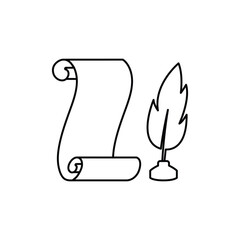Vector feather and scroll icon ink bottle icon