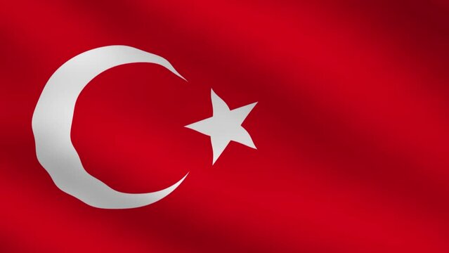Realistic 4K Turkish national flag in motion. The Turkish flag with the moon and stars. 