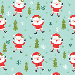 christmas seamless pattern with santa claus and christmas tree design