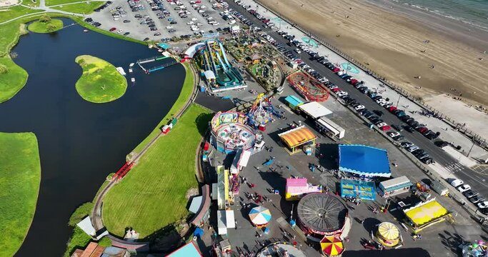 Top view of amusement park in Tramore Ireland 4k