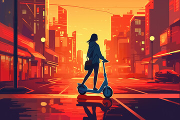 woman on a scooter flat style. Generative Ai