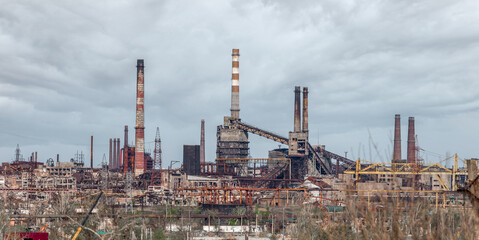 destroyed buildings of the workshop of the Azovstal plant in Mariupol Ukraine