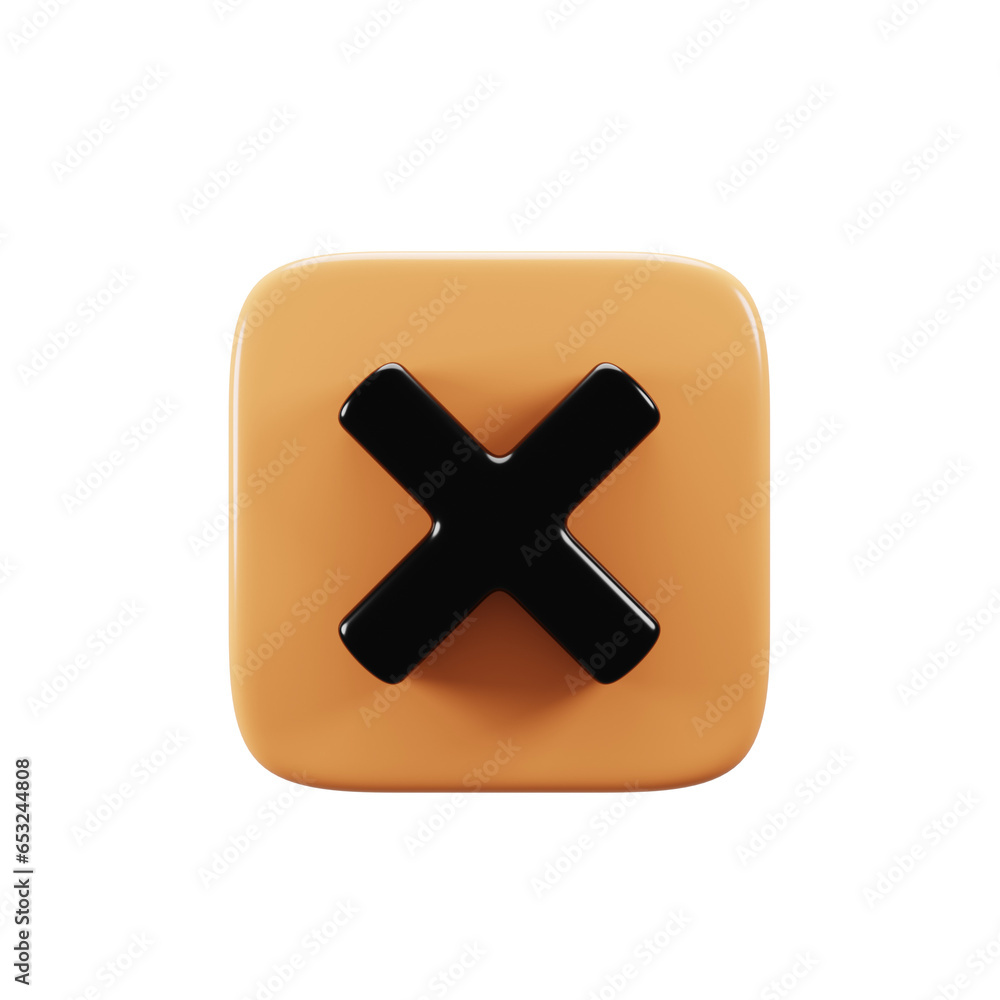 Aufkleber close button icon on 3d rendering. mobile phone user interface icon concept