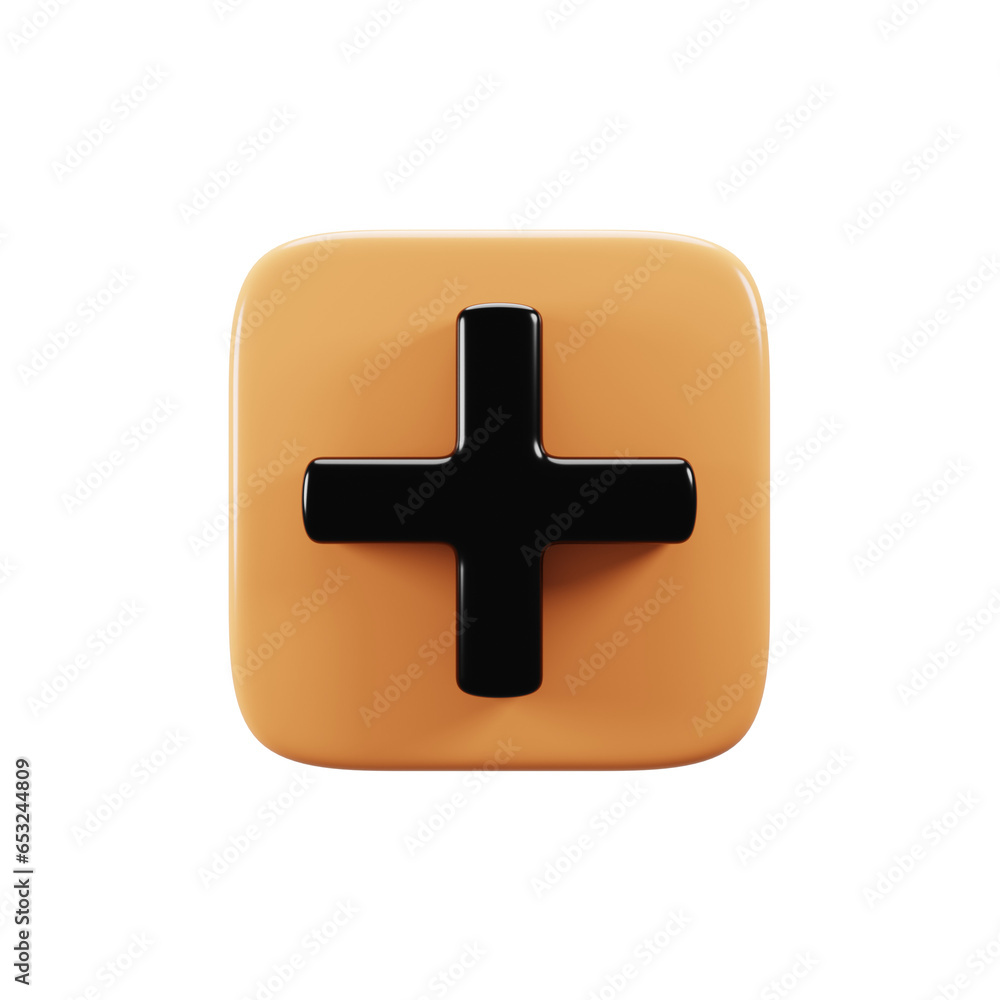 Aufkleber add button icon on 3d rendering. mobile phone user interface icon concept