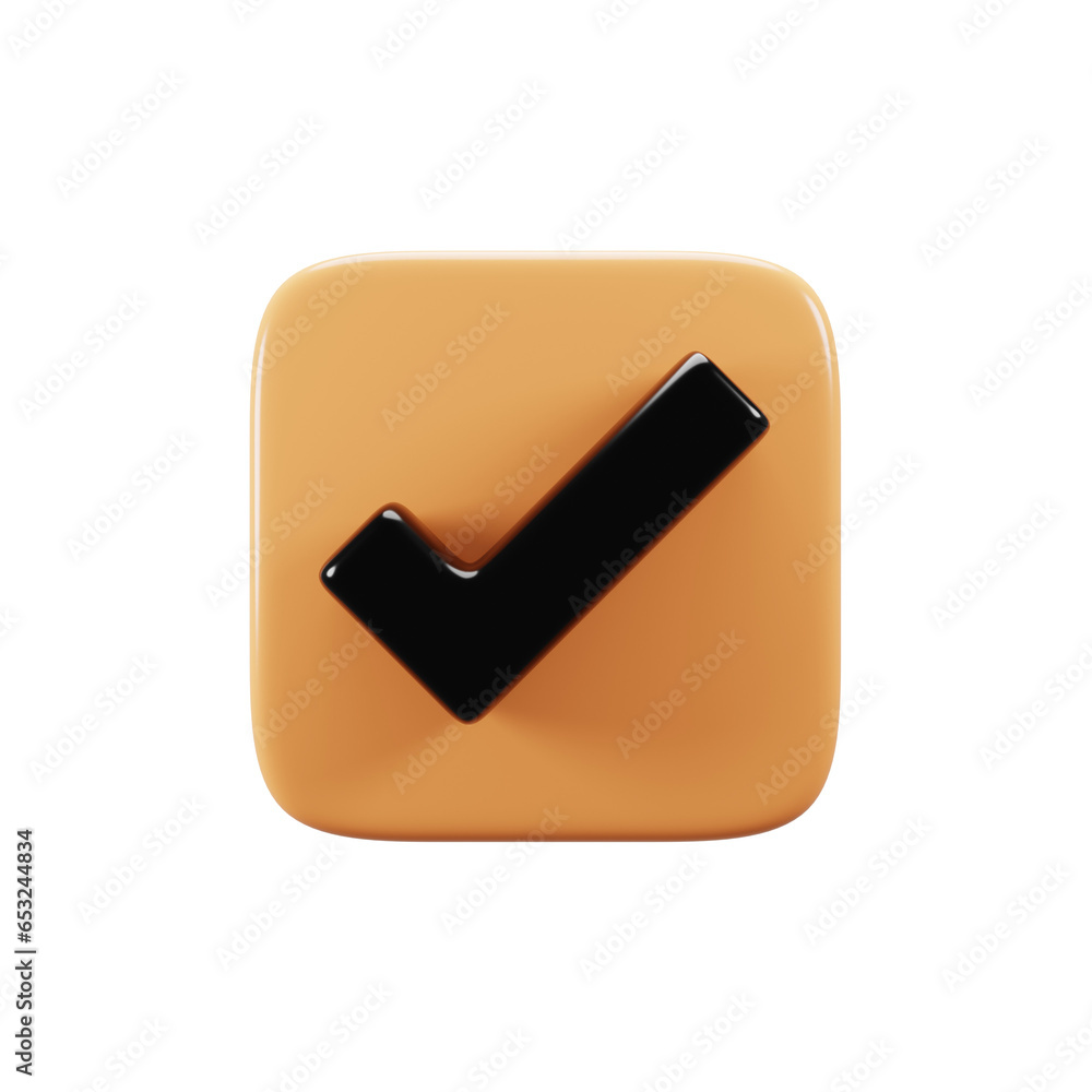 Poster check button icon on 3d rendering. mobile phone user interface icon concept
