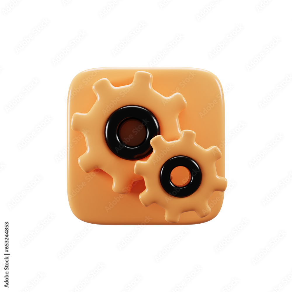 Fototapete Setting button icon on 3d rendering. Mobile phone user interface icon concept
