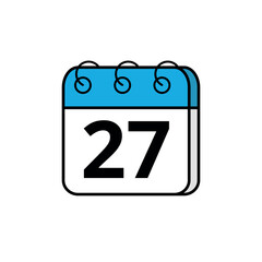 Blue calendar icon for blogs, websites and graphic resources. Calendar icon with specific day marked, day 27.