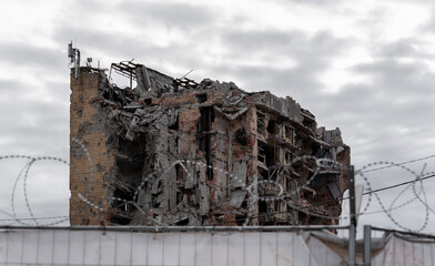 destroyed and burned houses in the city Russia Ukraine war