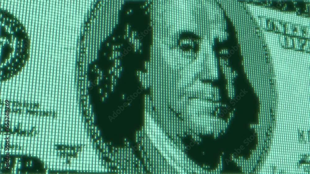 Aufkleber green digital 100 dollar bill abstract background with binary code. business and cbdc finance concep