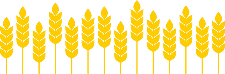 Stylized Yellow Wheat Ear Bakery Food Harvest Wheat Grain Farm Field Symbol Icon Set. Vector Image.