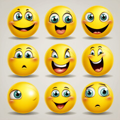 clip art emoticono amarillo redondo de cara sonriente co, generative ai
